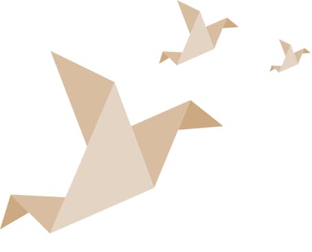 Origami birds from the supplied coffee shop design